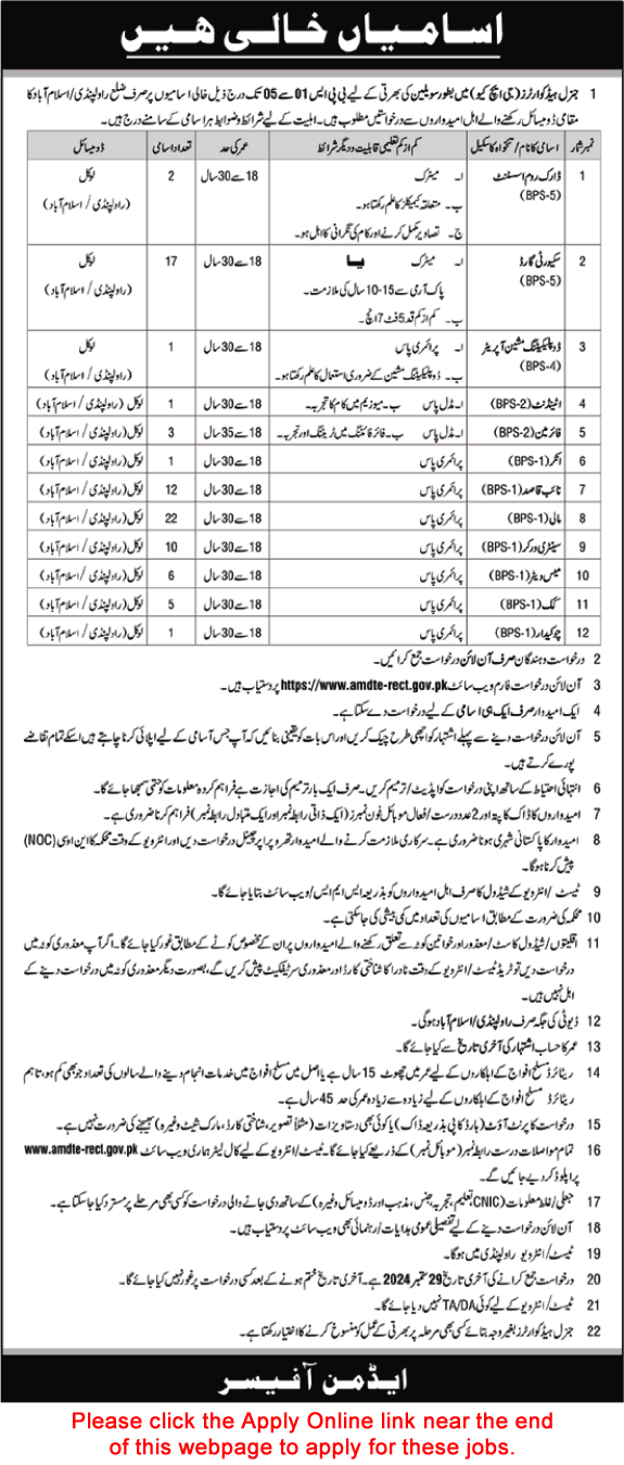 GHQ and Pakistan Army Latest Jobs September 2024